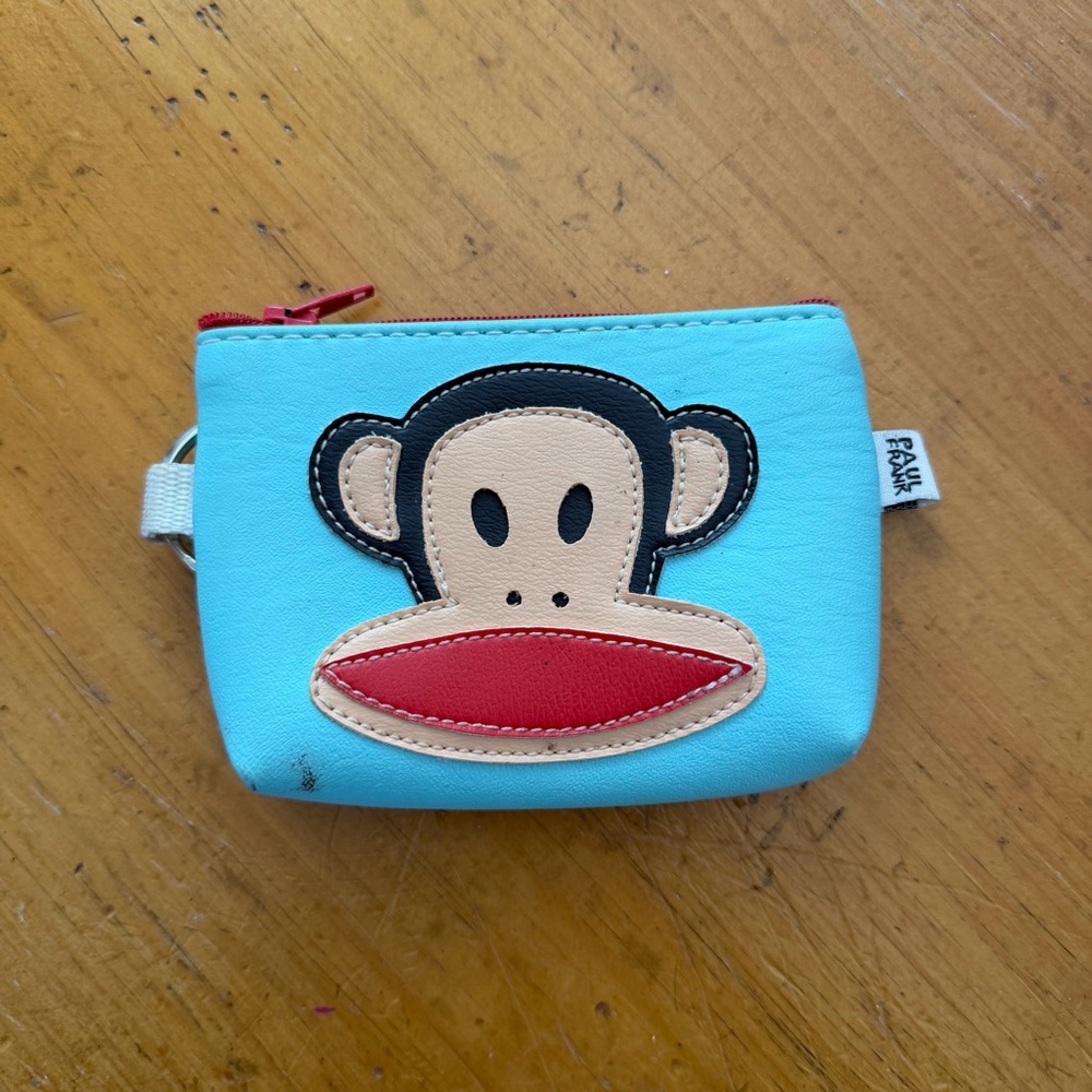 Paul Frank Light Blue Monkey Coin Bag with Red Detail Vintage